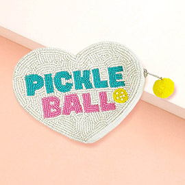 Pickleball Message Seed Beaded Heart Shaped Mini Pouch Bag