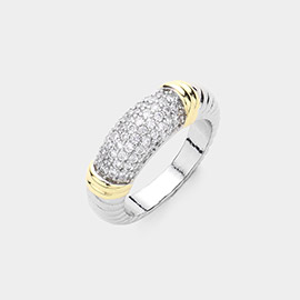 Two Tone CZ Stone Paved Ring
