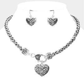 Antique Metal Heart Pendant Necklace