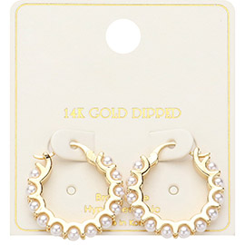 14K Gold Dipped Pearl Round Hoop Pin Catch Earrings
