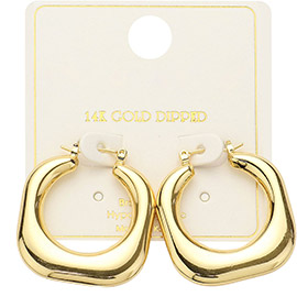 14K Gold Dipped Puffy Square Pin Catch Hoop Earrings