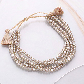 Multi Layered Pearl Beaded Cinch Pull Tie Bracelet