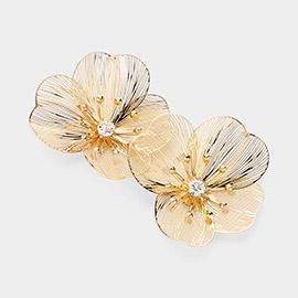 Stone Pointed Metal Cutout Flower Earrings
