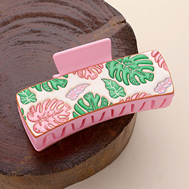 Tropical Leaf Patterned Faux Leather Hair Claw Clip