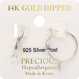 14K Gold Dipped 925 Silver Post Emerald Cut Stone Cluster Dangle Hoop Earrings