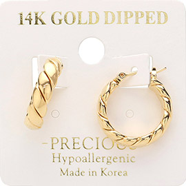 14K Gold Dipped Textured Hoop Pin Catch Earrings