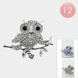 12PCS - Stone Paved Owl Pin Brooches
