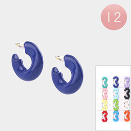 12Pairs - Resin Textured  Hoop Earrings