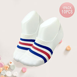 10Pairs - Triple Striped Pointed Socks