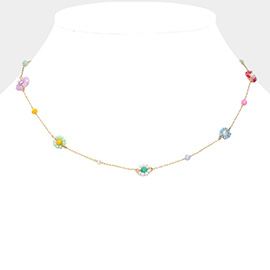 Flower Beaded Station Necklace