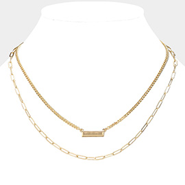 Metal Bar Pointed Double Layere Necklace