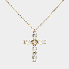 Marquise Stone Cluster Cross Pendant Necklace