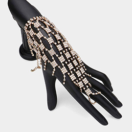 Rhinestone Paved Square Pointed Hand Chain Evening Bracelet