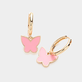 Enamel Butterfly Dangle Huggie Earrings