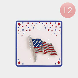 12PCS - Stone Paved American USA Flag Pin Brooches
