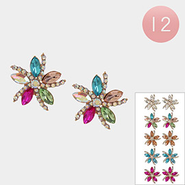 12Pairs - Stone Cluster Flower Earrings