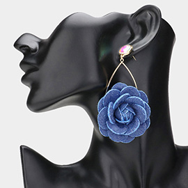 Denim Rose Pointed Open Teardrop Wire Dangle Earrings