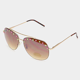 Crystal Pointed Aviator Tinted Lens Sunglasses