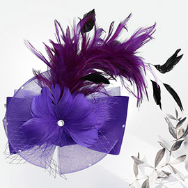 Flower Bow Mesh Feather Pointed Fascinator / Hat