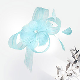 Stone Pointed Flower Bow Feather Net Fascinator / Headband