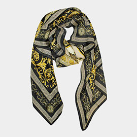 Abstract Pattern Printed Oblong Silky Satin Scarf Shawl