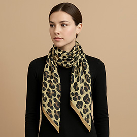 Leopard Pattern Printed Oblong Silky Satin Scarf Shawl