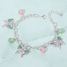 Enamel Butterfly Faceted Beads Charm Station Bracelet