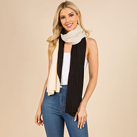 Two Tone Cable Knit Scarf