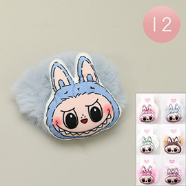 12PCS - Fuzzy Plush Monster Bunny Character Hair Scrunchies