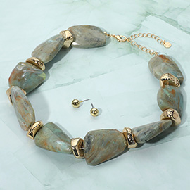 Chunky Abstract Marbled Stone Beaded Statement Necklace