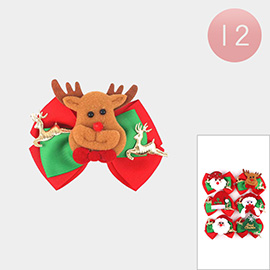 12PCS - Christmas Charm Accent Holiday Bow Hair Clips