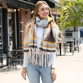 Cozy Chunky Geometric Plaid Oblong Fringe Winter Scarf