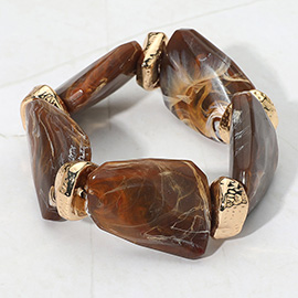 Bold Abstract Marbled Resin Beaded Stretch Statement Bracelet