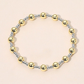Stainless Steel Alternating Beaded Stretch Bracelet