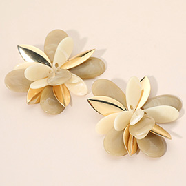 Bold Oversized Marbled Resin Metal Petal Flower Statement Earrings