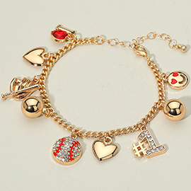 Heart Smile Number One Baseball Charm Station Bracelet