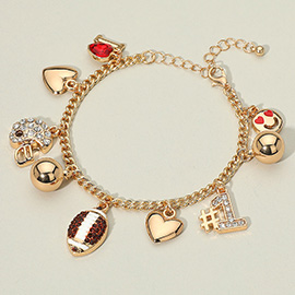 Heart Smile Number One Football Charm Station Bracelet