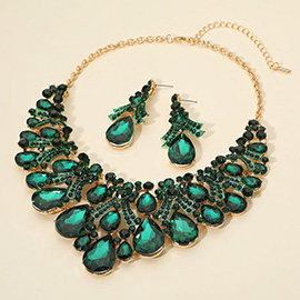 Teardrop Stone Cluster Embellished Bib Statement Evening Necklace