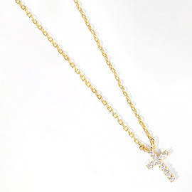 Gold Dipped CZ Stone Paved Cross Pendant Necklace