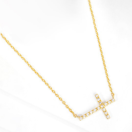 Gold Dipped CZ Stone Paved Cross Pendant Necklace