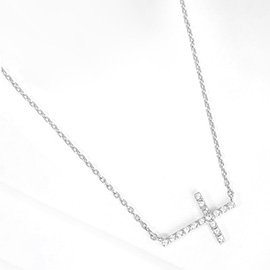 White Gold Dipped CZ Stone Paved Cross Pendant Necklace