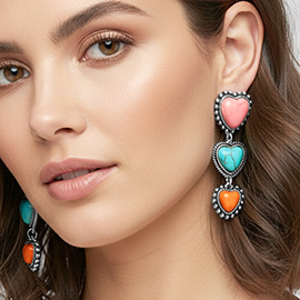 Boho Vintage Southwestern Heart Drop Earrings