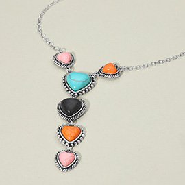Boho Vintage Southwestern Turquoise Heart Pendant Necklace