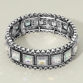 Antique Metal Western Natural Stone Pointed Stretch Bracelet