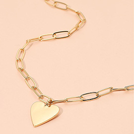 Metal Heart Pendant Paperclip Chain Necklace