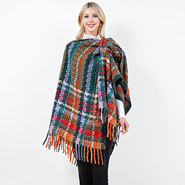 Plaid Fringe Poncho Wrap Shawl