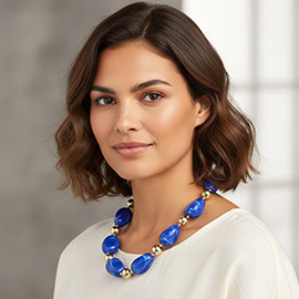 Chunky Resin Marbled Pebble Beaded Necklace