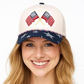 Double American USA Flag Embroidered Patriotic Star Baseball Cap