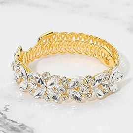 Floral Marquise Round Stone Cluster Adjustable Evening Bracelet