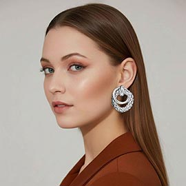 Bold Textured Metal Interlinked Hoop Drop Earrings